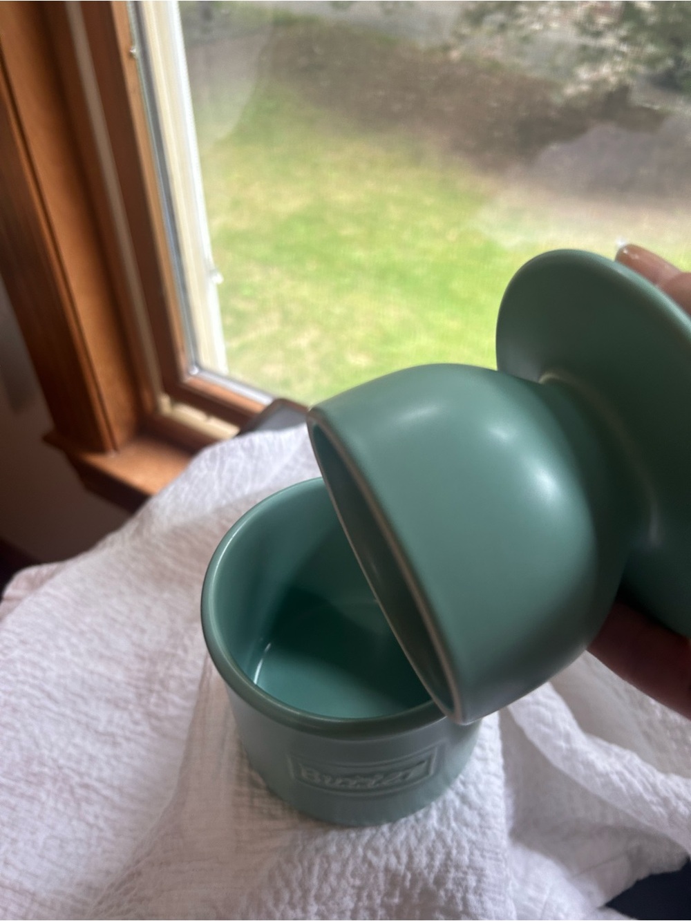 Matte Sage Ceramic Butter Crock - Elegant Kitchen Storage - Picture 2 of 8